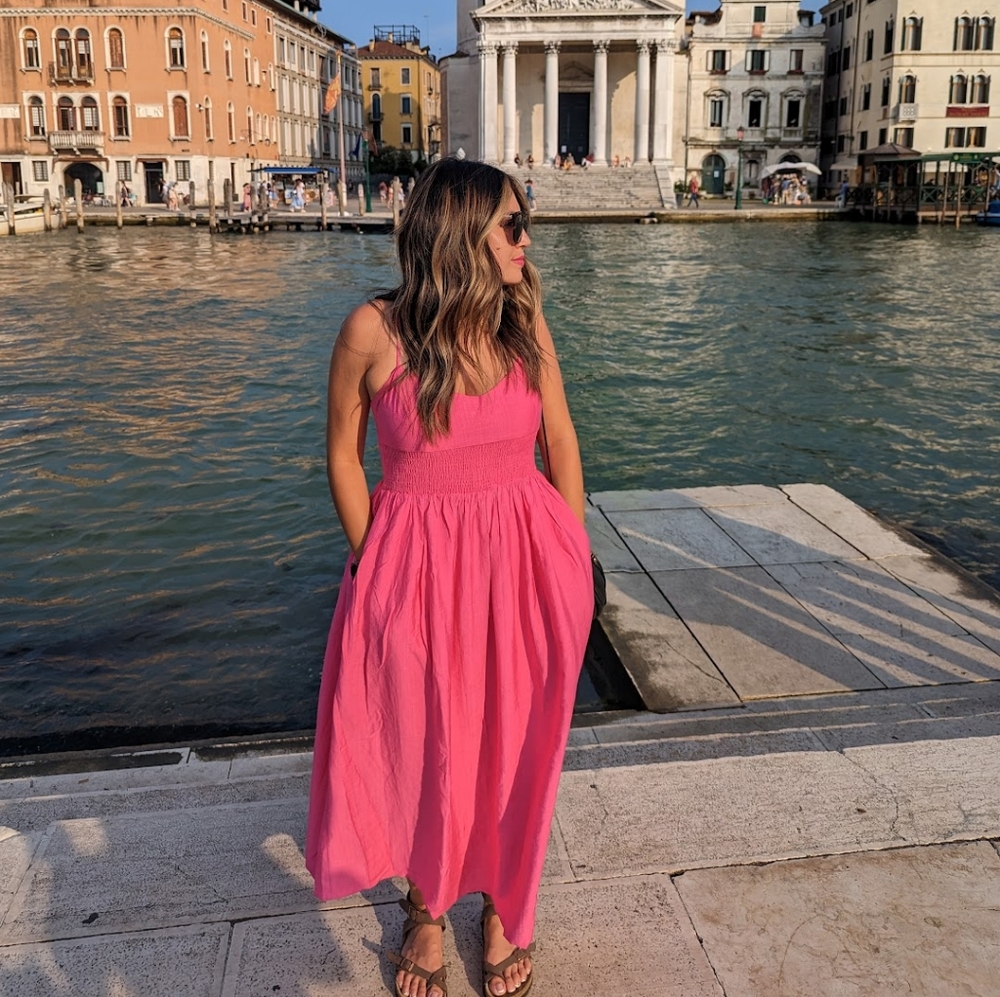 Lulus Pink Smocked midi Dress